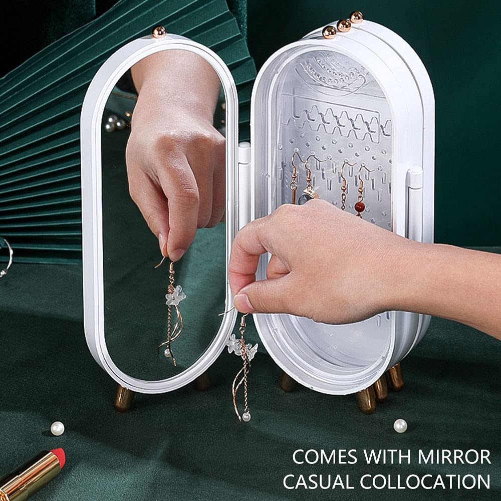 Jewellery Box Organiser with Mirror - Foldable Exquisite Dustproof Jewelry Storage