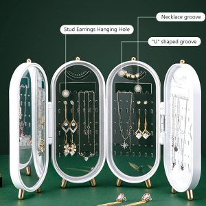 Jewellery Box Organiser with Mirror - Foldable Exquisite Dustproof Jewelry Storage