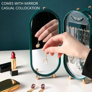 Jewellery Box Organiser with Mirror - Foldable Exquisite Dustproof Jewelry Storage